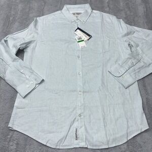 Penguin linen-blend long sleeve button-down shirt in Cool Blue Lg NWT
